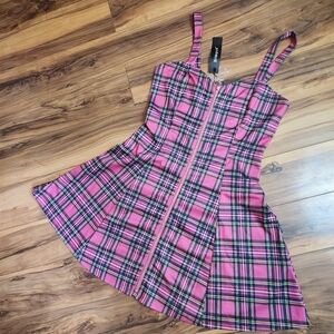 Allegra K Pink Plaid Zip Front Mini Dress Size Large NWT